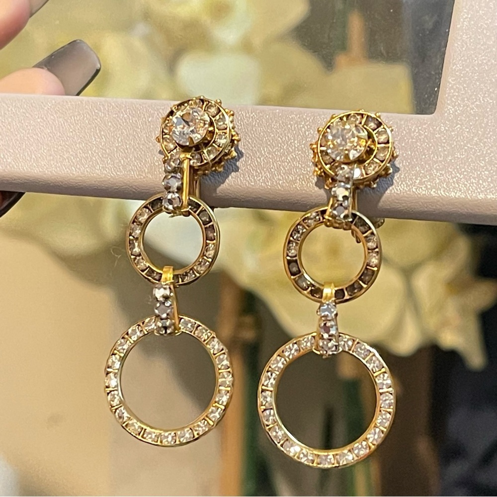 Vintage Miriam Haskell sparkle crystal long screw earrings